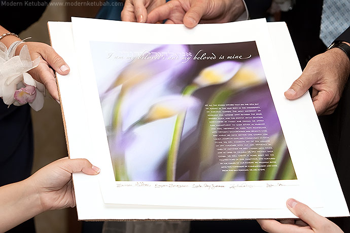 Marissa and Bryan's African Lily Ketubah by Modern Ketubah. Photo by Christina Frances Photography.